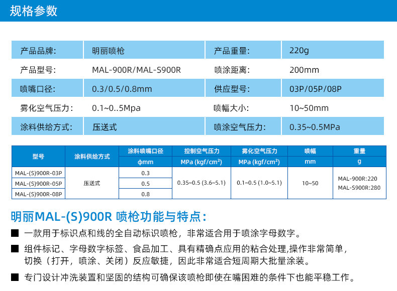 明丽全自动标识喷枪MAL-(s)900R参数